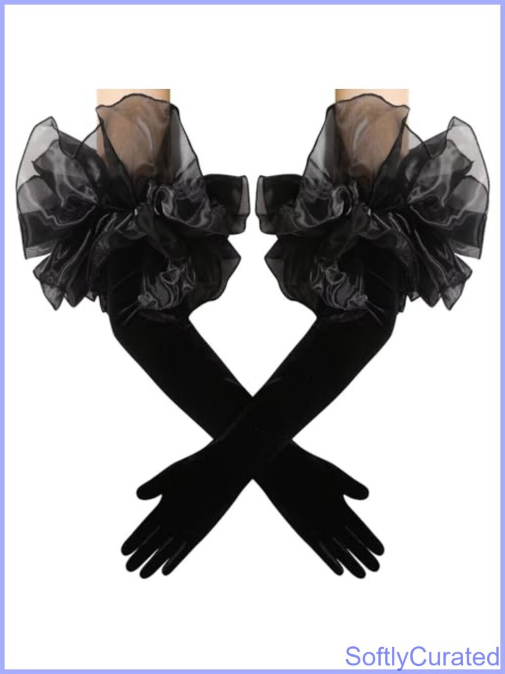 Long Velvet Gloves Oversize Ruffle Cuff Tulle Satin Wedding Opera Costume